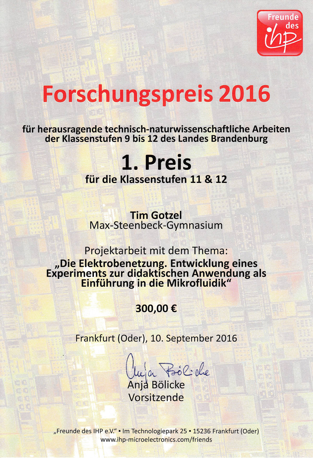 Forschungspreis IHP 2016
